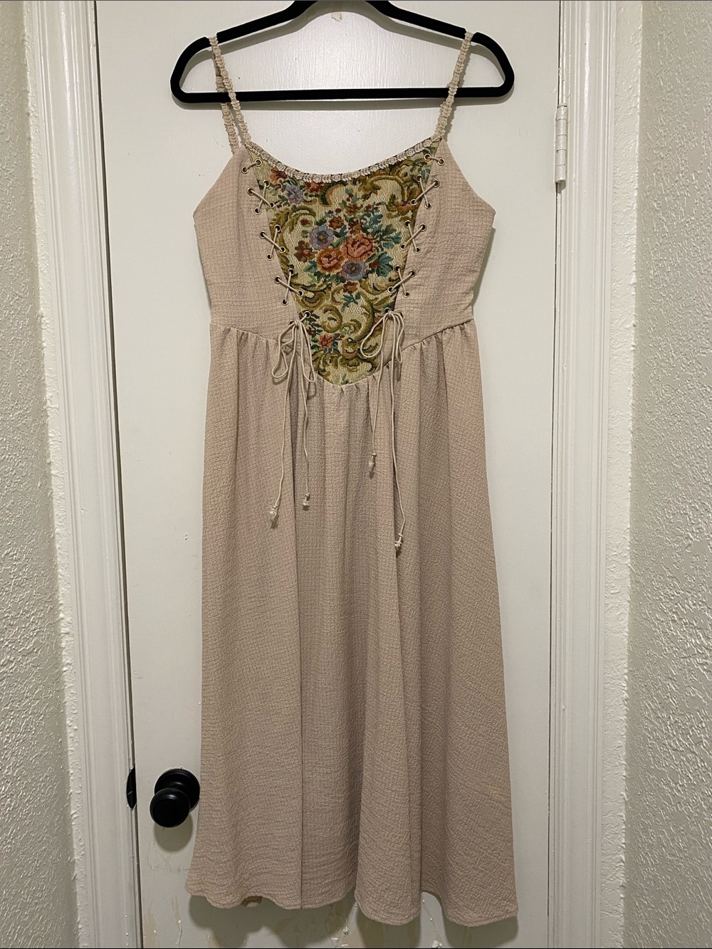 SHEIN Cream Midi Dress with Floral Tapestry Front